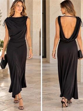 COS Draped Open Back Maxi Dress in Black Size Small